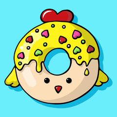 Glazed cute doughnut animal. Isolated donuts with glaze and bite, eaten chocolate icing fritters or caramel circle doughnuts