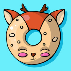 Glazed cute doughnut animal. Isolated donuts with glaze and bite, eaten chocolate icing fritters or caramel circle doughnuts