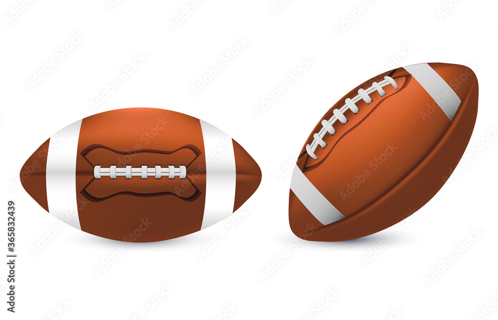 Sticker Realistic Detailed 3d Rugby Balls Set. Vector