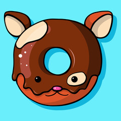 Glazed cute doughnut animal. Isolated donuts with glaze and bite, eaten chocolate icing fritters or caramel circle doughnuts
