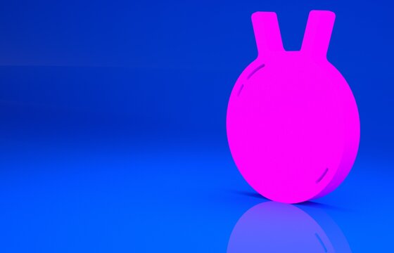 Pink Kettlebell icon isolated on blue background. Sport equipment. Minimalism concept. 3d illustration. 3D render..