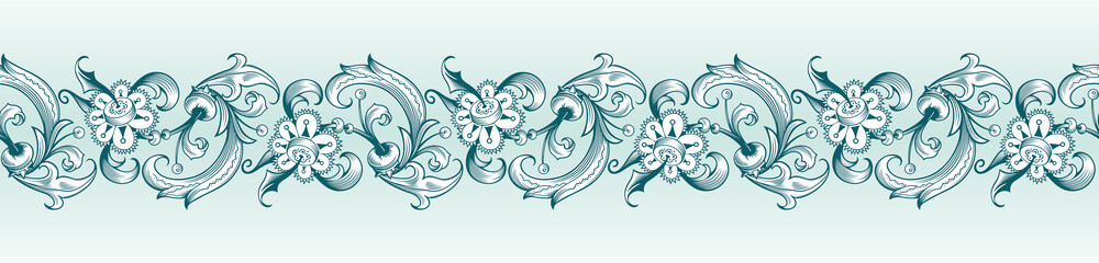 Floral vector border. Engraved nature illustration