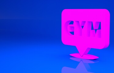 Pink Location gym icon isolated on blue background. Minimalism concept. 3d illustration. 3D render..