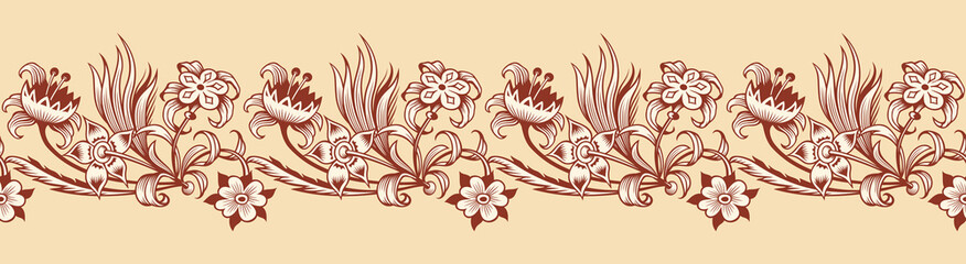 Floral vector border. Engraved nature illustration