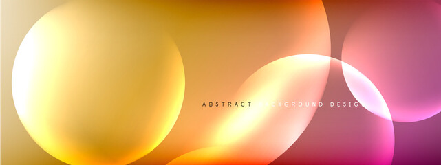 Vector abstract background liquid bubble circles on fluid gradient with shadows and light effects. Shiny design templates for text