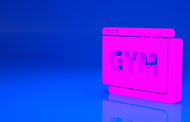 Pink Online fitness and training icon isolated on blue background. Minimalism concept. 3d illustration. 3D render..