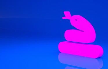 Pink Snake icon isolated on blue background. Minimalism concept. 3d illustration. 3D render..