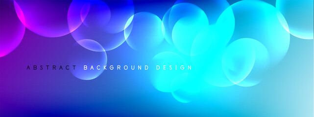 Vector abstract background liquid bubble circles on fluid gradient with shadows and light effects. Shiny design templates for text