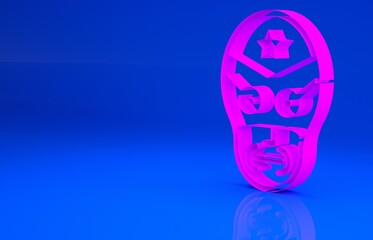 Pink Mexican wrestler icon isolated on blue background. Minimalism concept. 3d illustration. 3D render..