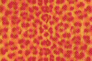 Leopard pixel art style stains pattern design. Dotted Vector Illustration Background. Animal Fur. Red, orange, yellow.
