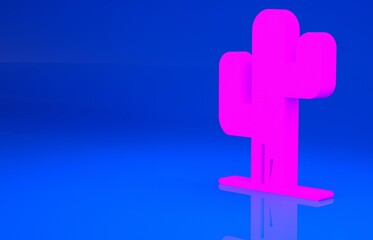 Pink Cactus icon isolated on blue background. Minimalism concept. 3d illustration. 3D render..