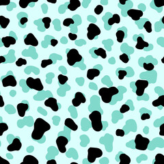 Animal spotted skin markings leather texture seamless pattern. Exotic background. Mint green colored vector wallpaper.	
