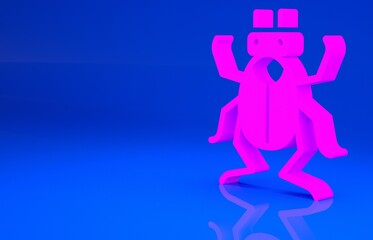 Pink Beetle bug icon isolated on blue background. Minimalism concept. 3d illustration. 3D render..