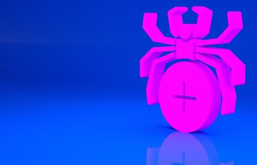 Pink Spider icon isolated on blue background. Happy Halloween party. Minimalism concept. 3d illustration. 3D render..