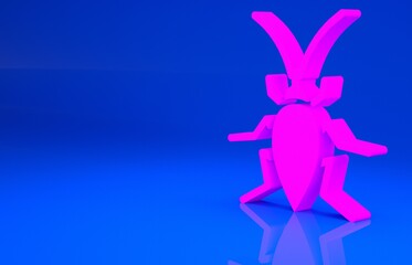Pink Cockroach icon isolated on blue background. Minimalism concept. 3d illustration. 3D render..