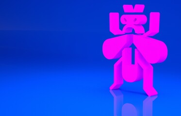 Pink Insect fly icon isolated on blue background. Minimalism concept. 3d illustration. 3D render..