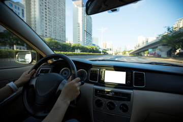 Driving car on city road