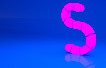 Pink Worm icon isolated on blue background. Fishing tackle. Minimalism concept. 3d illustration. 3D render..