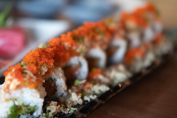 Sushi roll Japanese food in restaurant