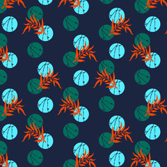 seamless pattern with flowers floral blue circle beans kintsugi navy background sbstract textile design