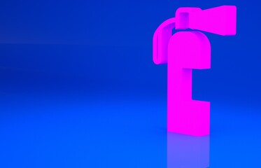 Pink Fire extinguisher icon isolated on blue background. Minimalism concept. 3d illustration. 3D render..