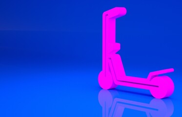 Pink Roller scooter for children icon isolated on blue background. Kick scooter or balance bike. Minimalism concept. 3d illustration. 3D render..