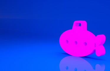 Pink Submarine toy icon isolated on blue background. Minimalism concept. 3d illustration. 3D render..