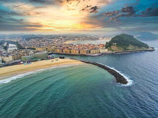 San Sebastian. Aerial view in coastal city of San Sebastian. Basque Country,Spain. Drone Photo