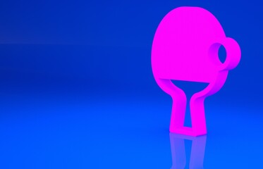 Pink Racket for playing table tennis icon isolated on blue background. Minimalism concept. 3d illustration. 3D render..