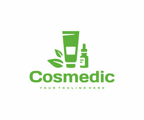 Natural cosmetic cream logo design. Natural organic beauty product vector design. Cosmetics with herbal ingredients logotype