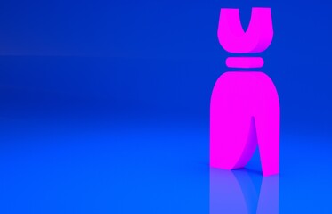 Pink Woman dress icon isolated on blue background. Clothes sign. Minimalism concept. 3d illustration. 3D render..