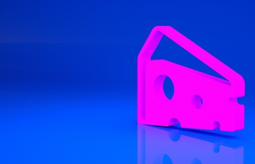 Pink Cheese icon isolated on blue background. Minimalism concept. 3d illustration. 3D render..