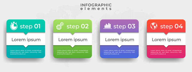 Modern timeline infographic template 4 options or step, flat design.