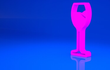 Pink Wine glass icon isolated on blue background. Wineglass icon. Goblet symbol. Glassware sign. Happy Easter. Minimalism concept. 3d illustration. 3D render..
