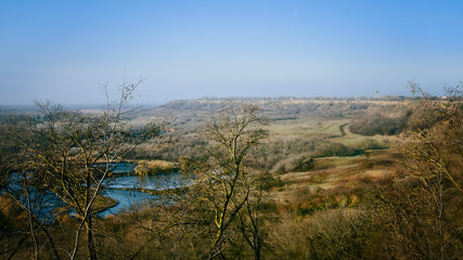 View from the mountain to the blue lake.