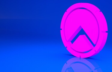 Pink Greek shield with greek ornament icon isolated on blue background. Minimalism concept. 3d illustration. 3D render..