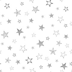 Set of hand drawn stars. Retro vintage style. Seamless background .Vector illustration.