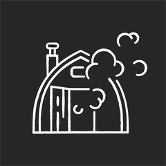 Finnish sauna chalk white icon on black background. Traditional bathhouse, russian banya. Finland national culture. Small house for taking steam baths isolated vector chalkboard illustration