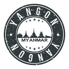 Yangon Myanmar Round Stamp Icon Skyline City Badge.