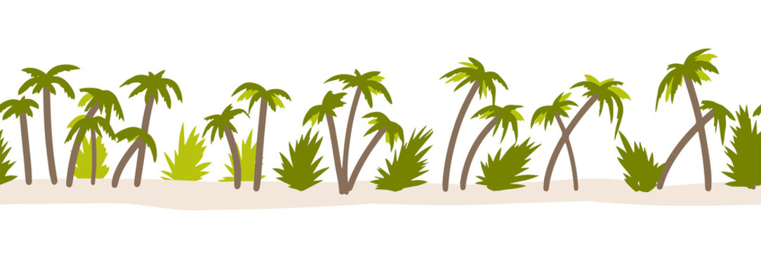 vector seamless pattern for fabric, textile and print. tropical ocean shore with palm trees.