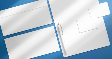Corporate Stationery Mock-up Set on blue background closeup view