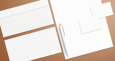 Corporate Stationery Mock-up Set on brown background closeup view