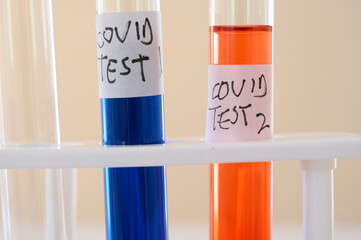 Covid-19 vaccine research. Test tubes close-up.