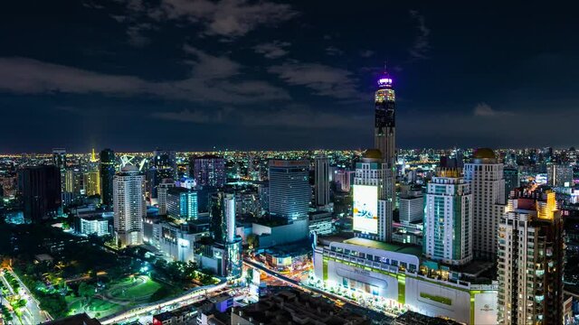 Time laps of Bangkok night city scape .
