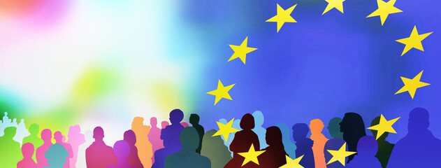 europa menschen silhouetten zeichen bunt