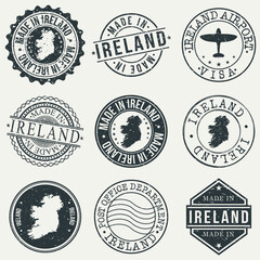 Ireland Set of Stamps. Travel Stamp. Made In Product. Design Seals Old Style Insignia.