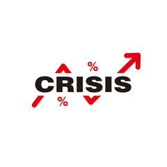 crisis increased flat illustration design, crisis text with percent and arrow template vector