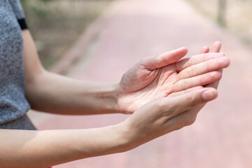 Fototapeta premium Wash your hands with alcohol gel.