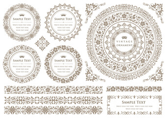 vintage ornament set. decorative borders and frames.