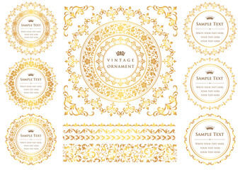 vintage ornament set. decorative borders and frames.